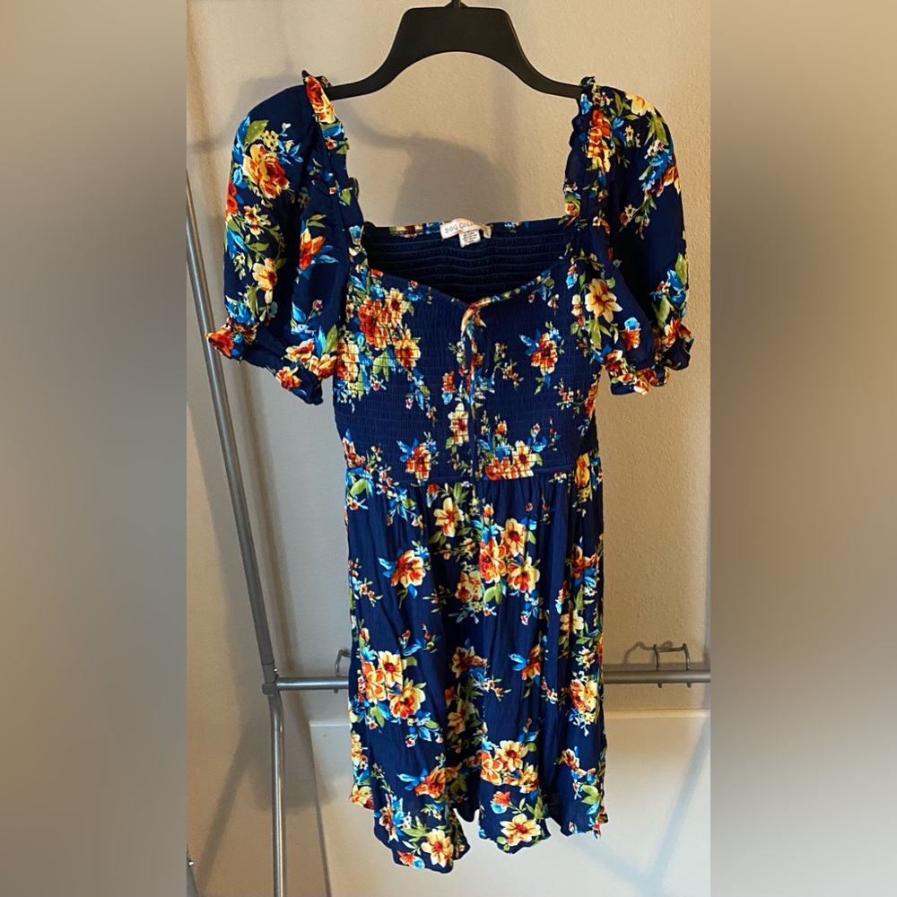 Blue Floral Off-Shoulder Dress